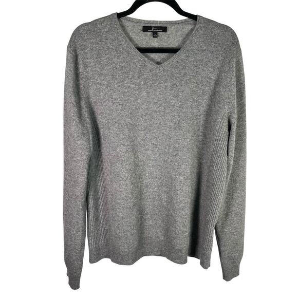 Marc‎ Anthony Men’s Gray 100% Cashmere Sweater L V-Neck Pullover Ribbed Sides - Picture 1 of 14